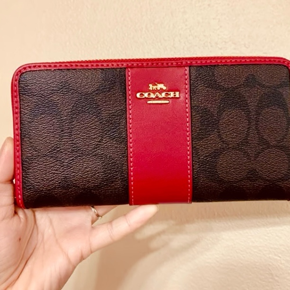 Coach Brown and Red Signature Wallet